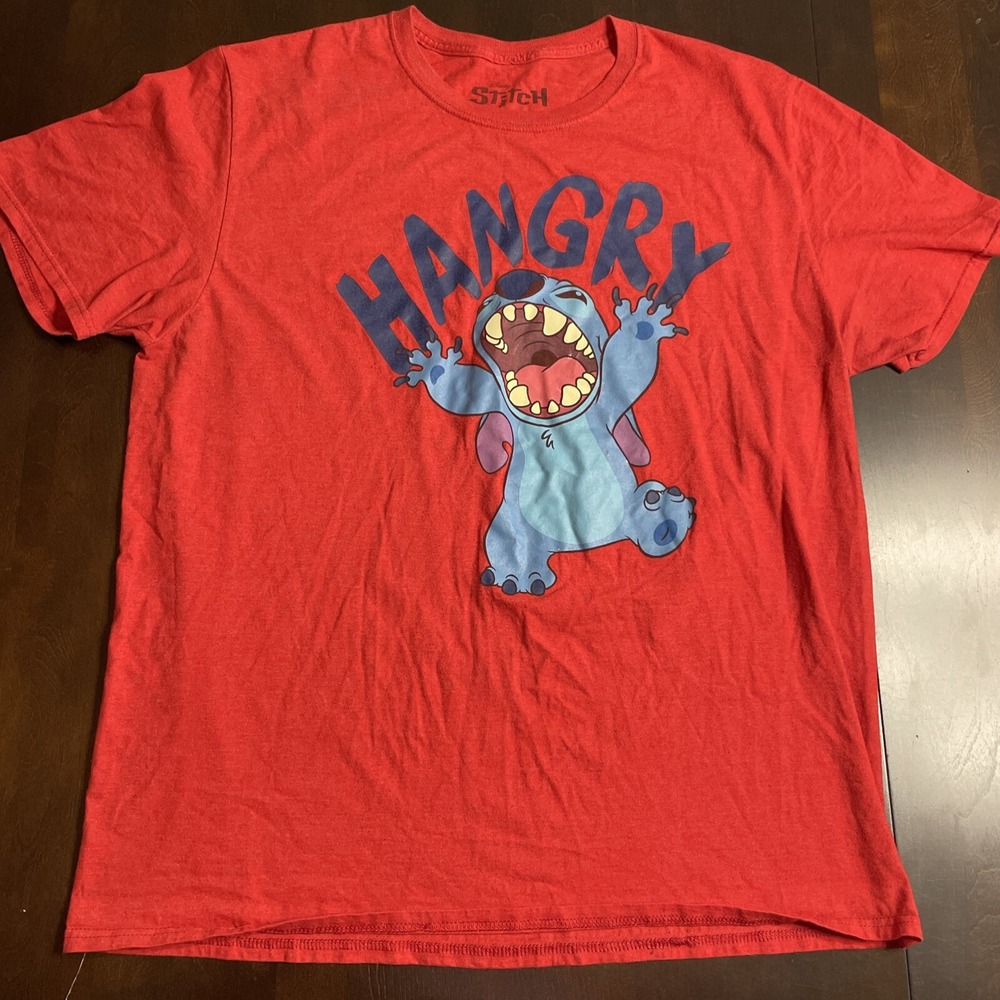 Disney Stitch "Hangry" Graphic Tee Shirt Short Sleeve Cotton-Polyester Red XL